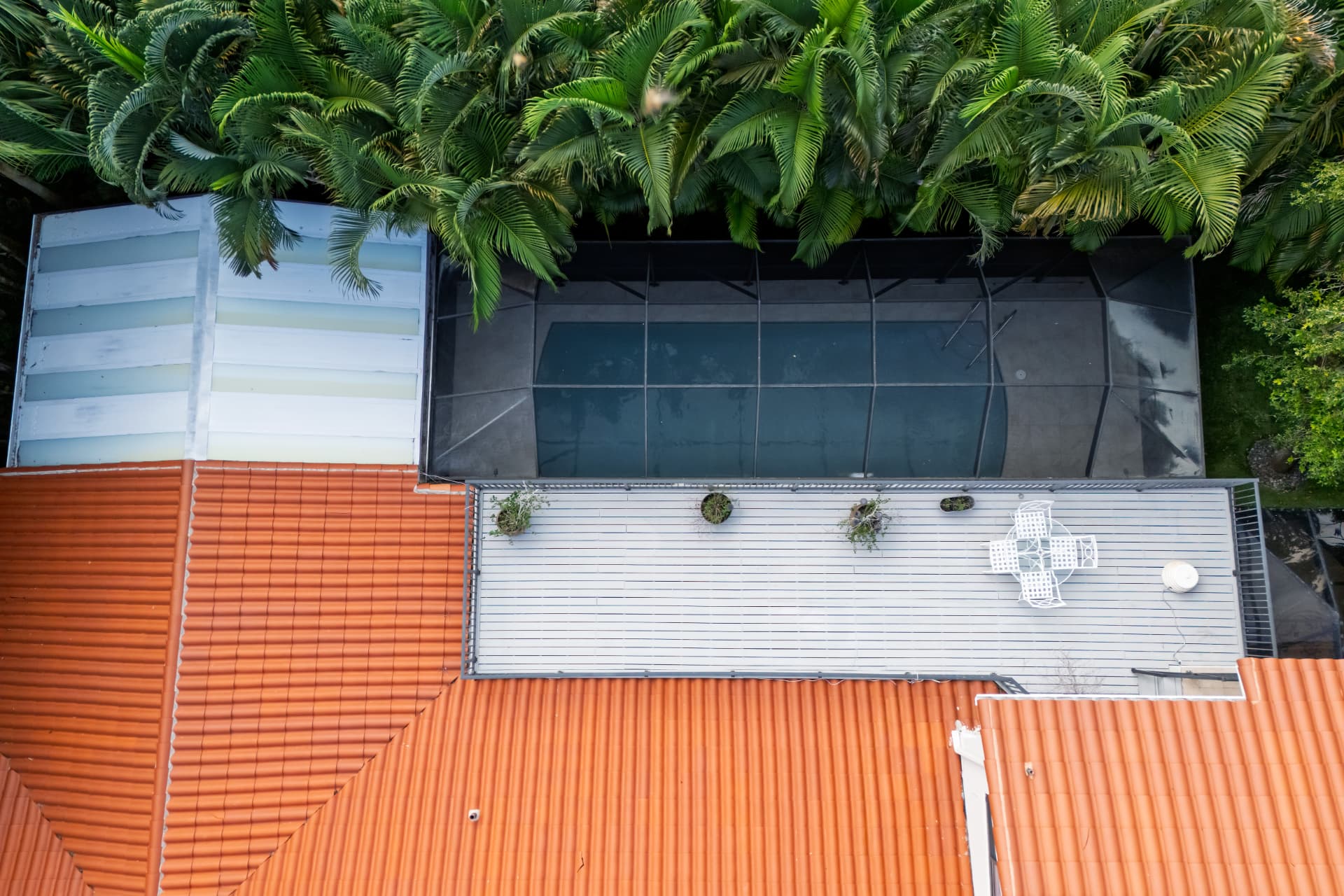 Overhead view of the pool deck and terrace