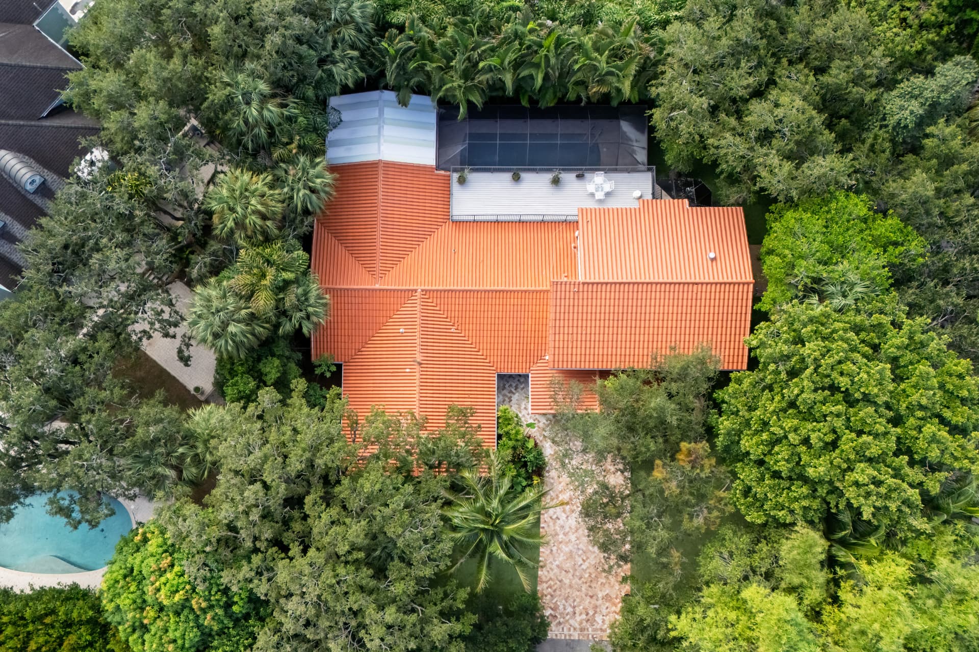 Overhead view of the residence and grounds