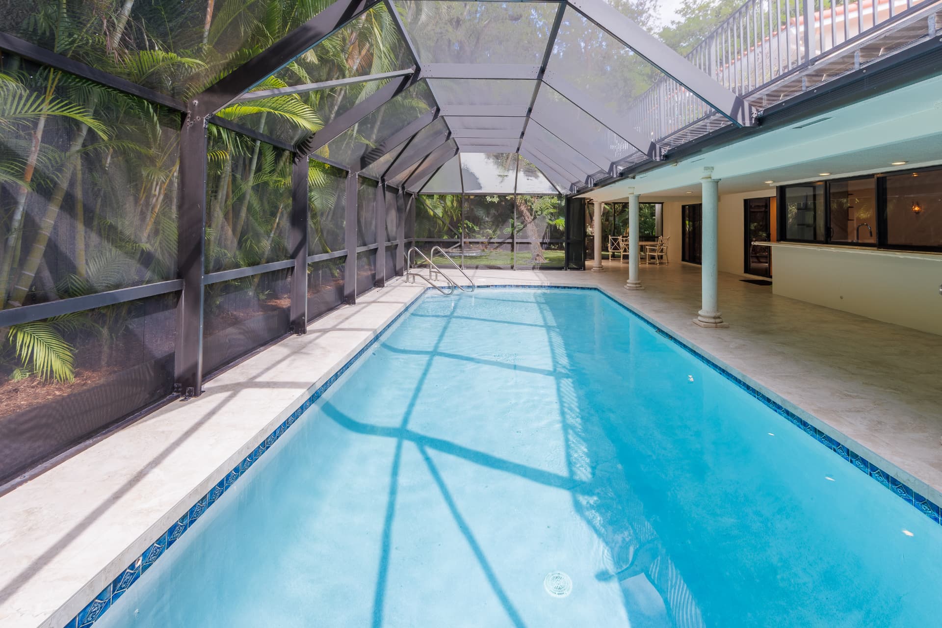 Pool looking toward the glassed-in far end